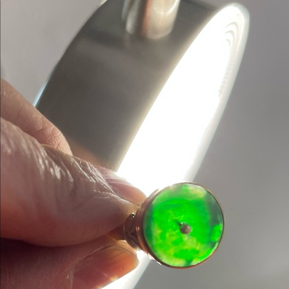Artisan 22k & 14k imperial Apple green jade Bi-disc ring - Picture 7 of 8